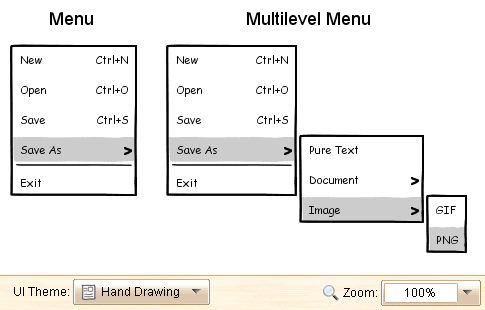 Menus with Different Wireframe Styles